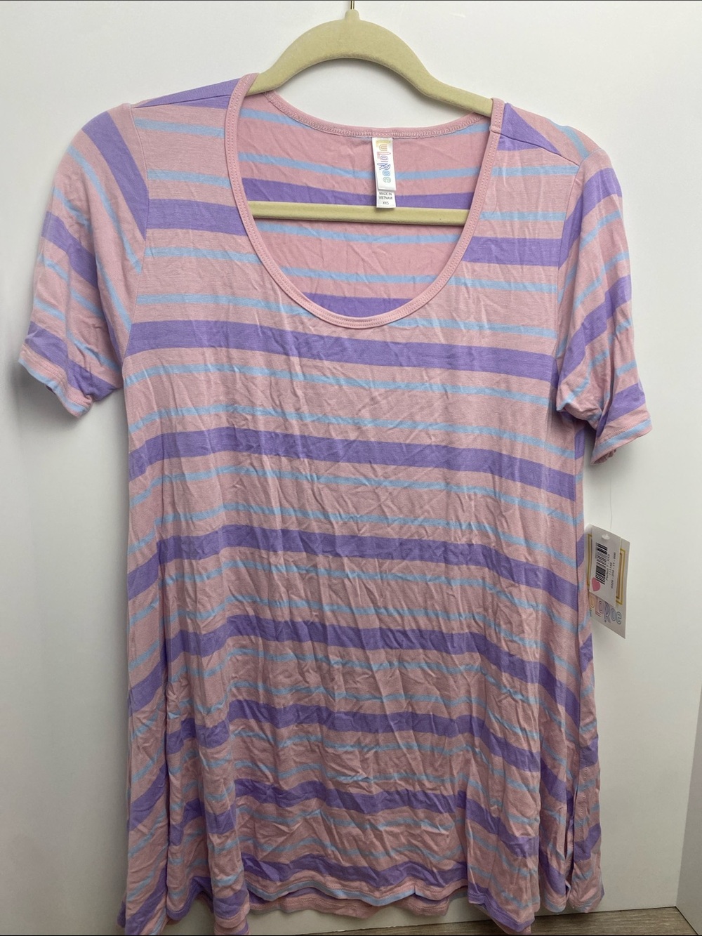 LuLaRoe Pink, Lavender & Light Blue Striped perfect tee